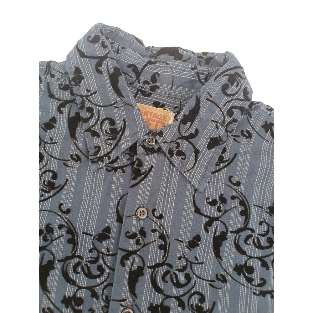 Vintage Red Mens Meduim Paisley Pattern Long Sleeve Button-Down Shirt